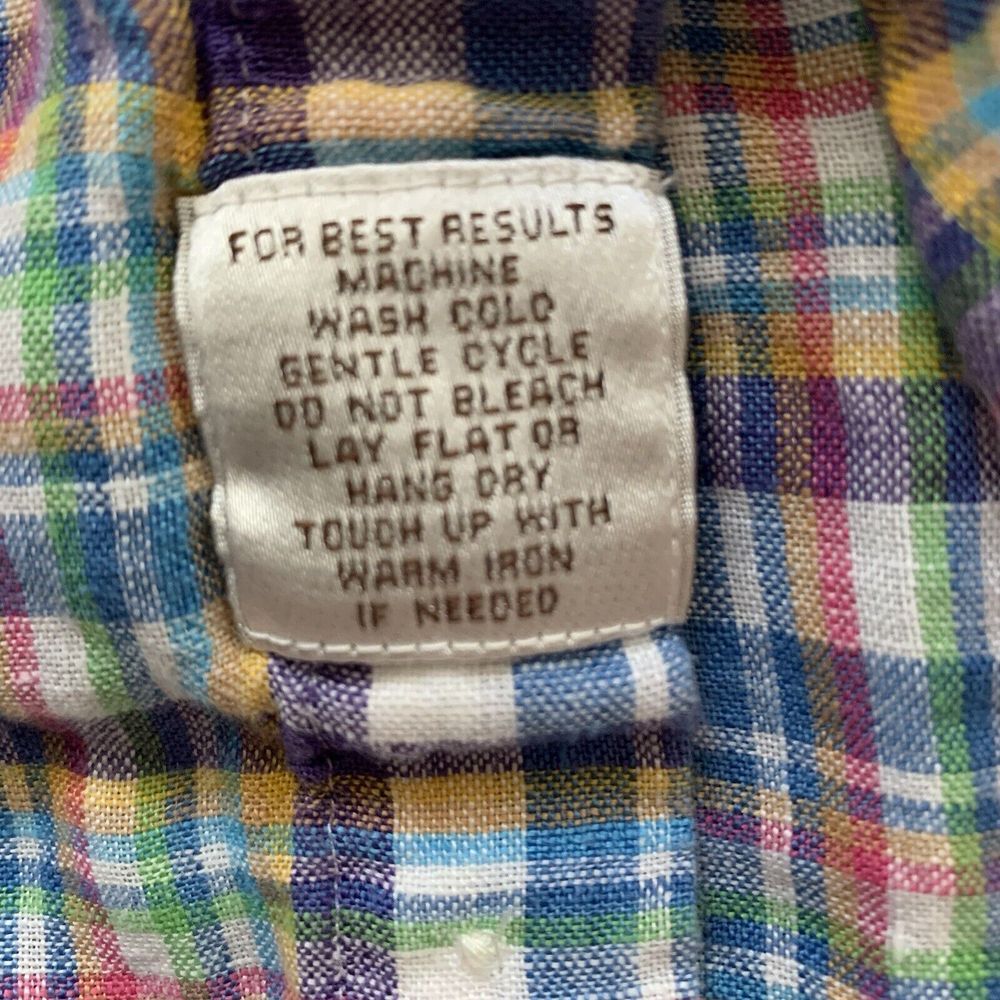 Peter Millar Shirt Mens Large Blue Pink Plaid Button Up Casual Pocket 100% Linen - Picture 7 of 7